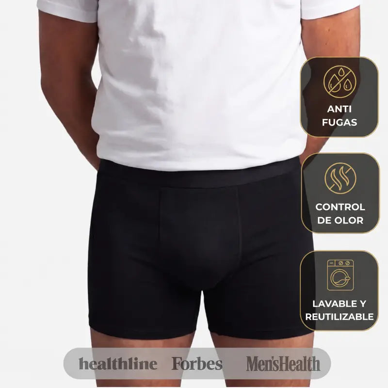 Bóxer antifugas negro: anti fugas, control de olor, lavable y reutilizable