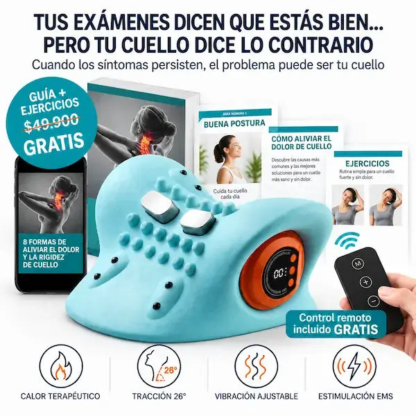 Masajeador cervical 4 en 1 con control remoto y guía de ejercicios gratis