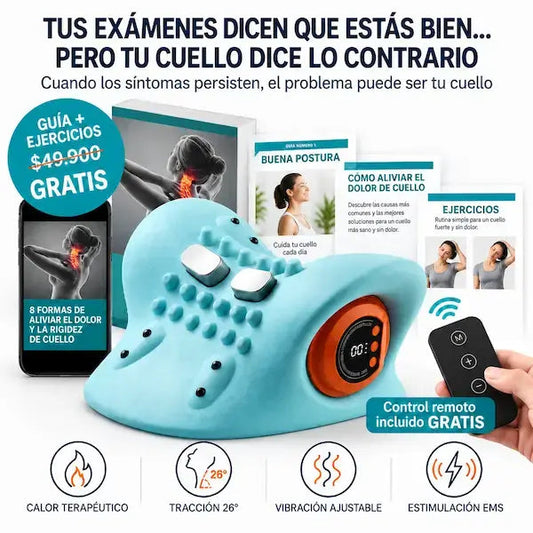 Masajeador cervical 4 en 1 con control remoto y guía de ejercicios gratis