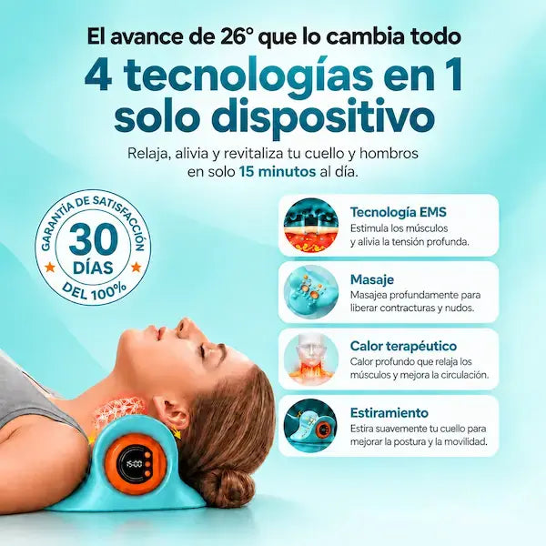 4 tecnologías en 1 solo dispositivo: EMS, masaje, calor terapéutico y estiramiento