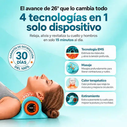 4 tecnologías en 1 solo dispositivo: EMS, masaje, calor terapéutico y estiramiento