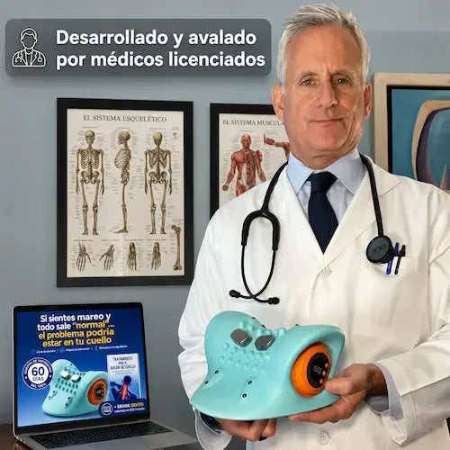 Masajeador cervical sostenido por un profesional de la salud
