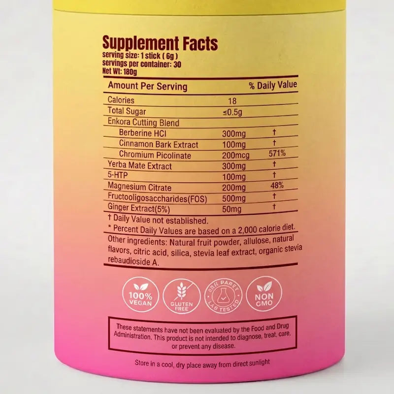 Tabla nutricional de Enkora Cutting Mix con sus ingredientes y miligramos