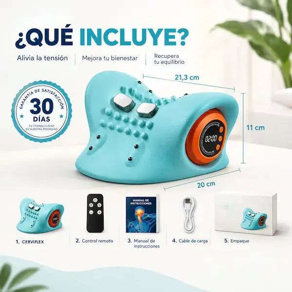 Qué incluye: masajeador, control remoto, manual de instrucciones, cable de carga y empaque