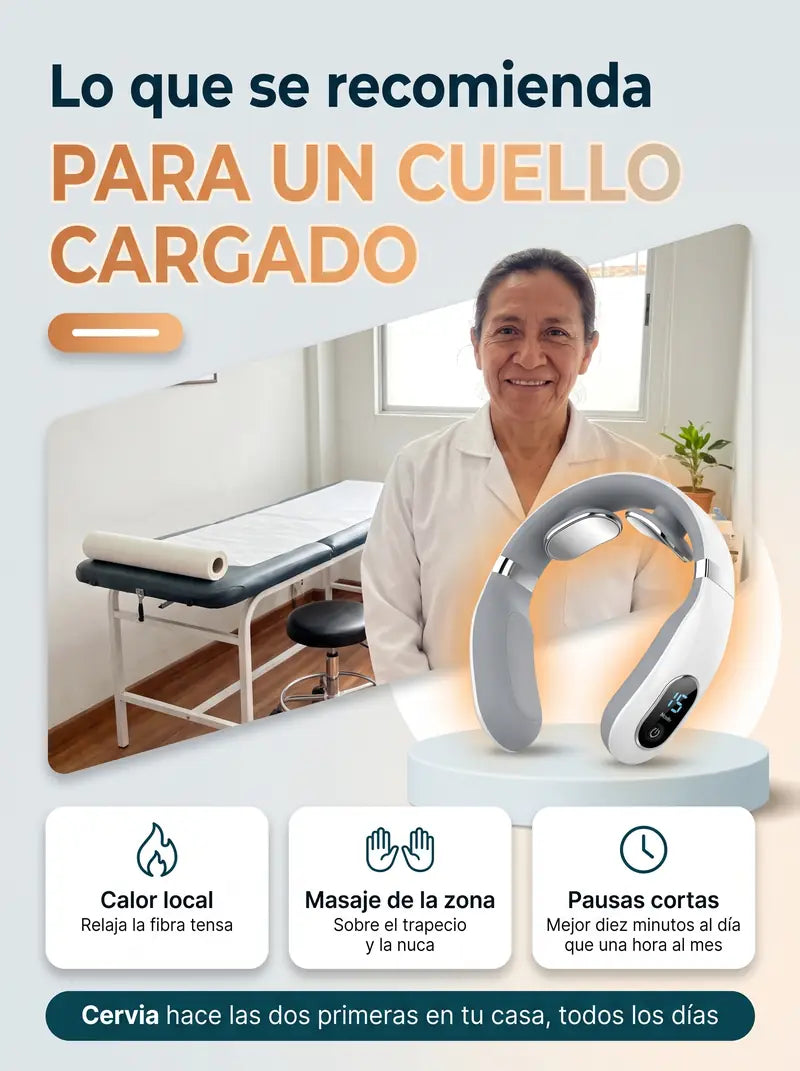 Lo que se recomienda para un cuello cargado: calor local, masaje de la zona y pausas cortas