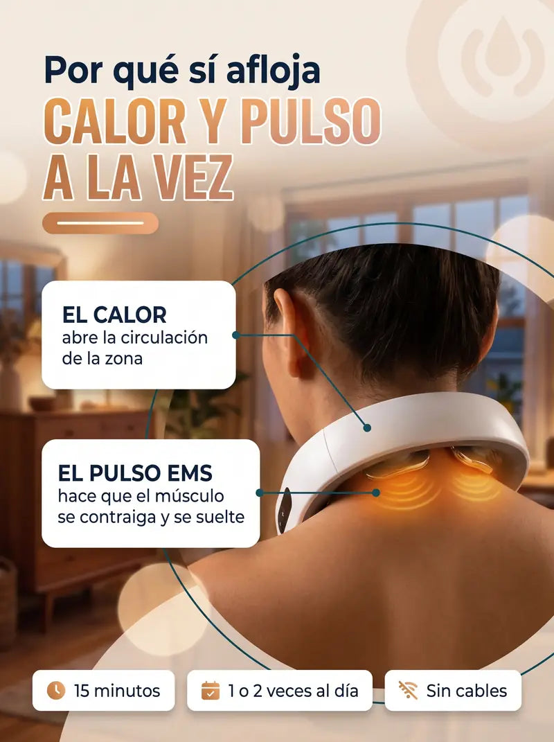 Por que si afloja: el calor abre la circulacion y el pulso EMS hace que el musculo se contraiga y se suelte