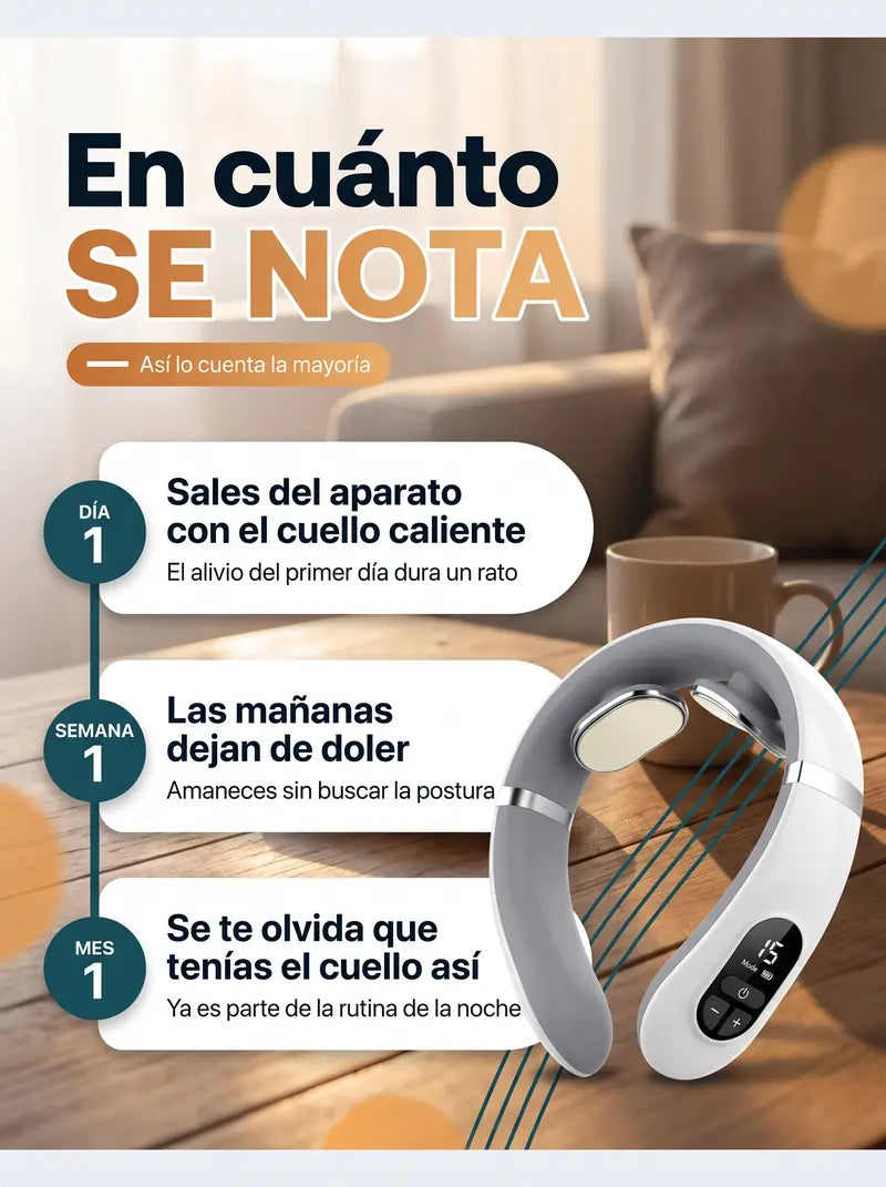 En cuanto se nota: dia 1 sales con el cuello caliente, semana 1 las mananas dejan de doler, mes 1 ya es rutina