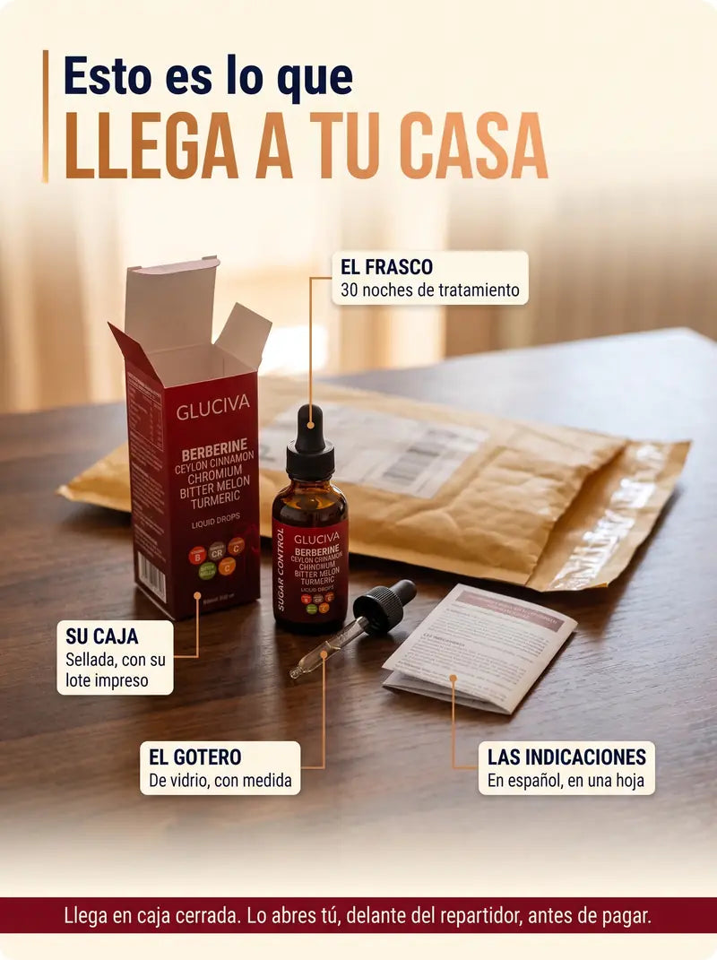 Esto es lo que llega a tu casa: el frasco, su caja sellada, el gotero de vidrio y las indicaciones en espanol