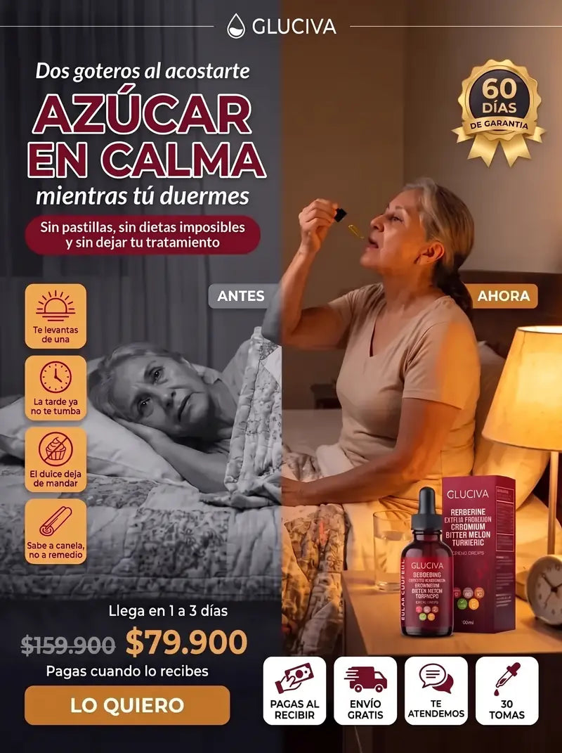 Dos goteros al acostarte y tu azucar en calma mientras tu duermes: 7 extractos naturales, sin pastillas que tragar, 30 tomas por frasco a 79.900 pesos