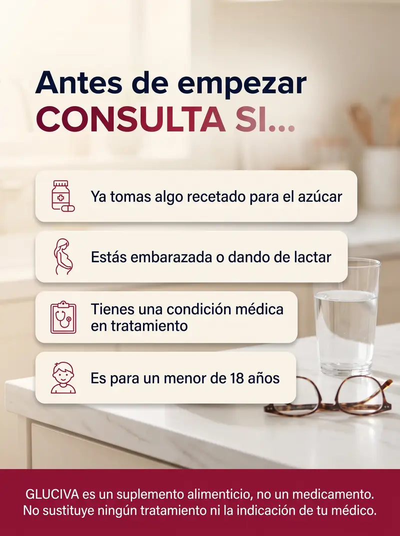 Antes de empezar consulta si ya tomas algo recetado para el azucar, estas embarazada o tienes una condicion en tratamiento