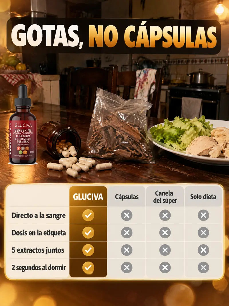 Gotas, no capsulas: GLUCIVA frente a capsulas, canela del super y solo dieta